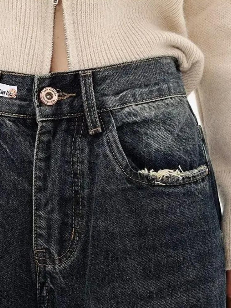 Y2K Distressed Pocket Barrel Jeans