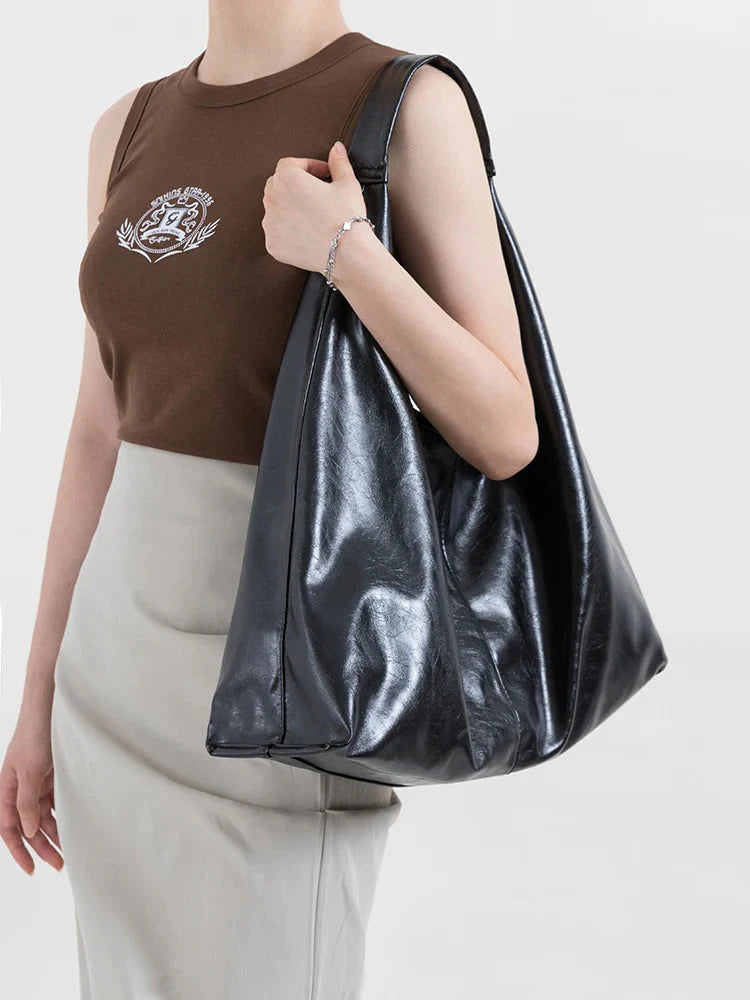 Y2K Faux Patent Leather Hobo Bag Black