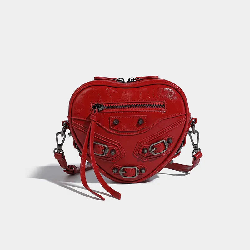 Y2K Grunge Belted Heart Shaped Bag Red