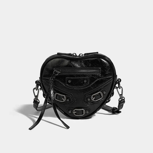 Y2K Grunge Belted Heart Shaped Bag Black