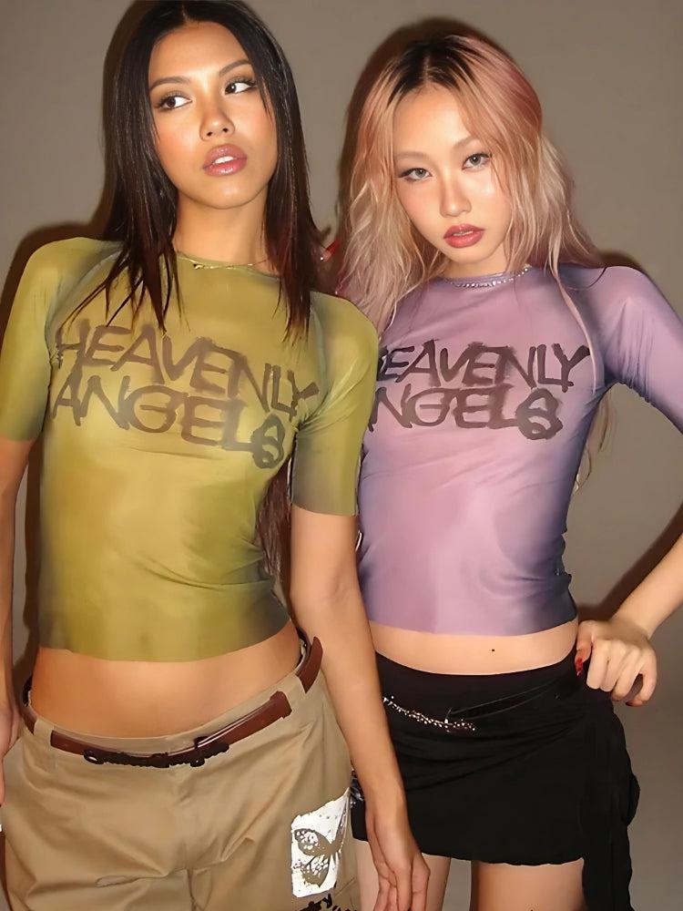 Y2K Heavenly Angels Sheer Top