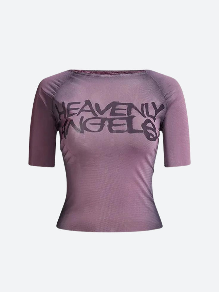 Y2K Heavenly Angels Sheer Top Purple