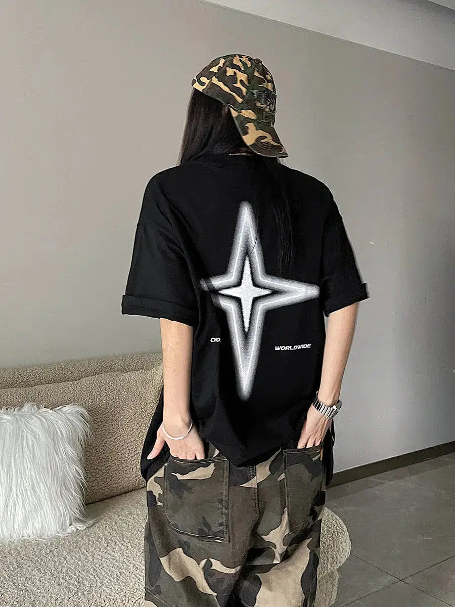 Y2K Shiny Star Worldwide Tee Black