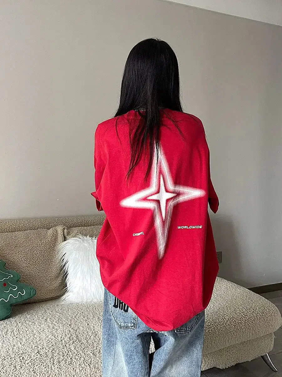 Y2K Shiny Star Worldwide Tee Red