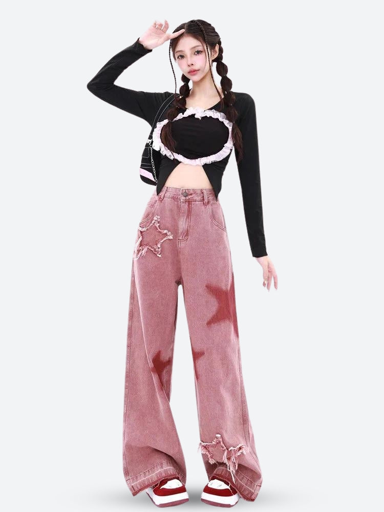 Y2K Star Barrel Jeans Pink