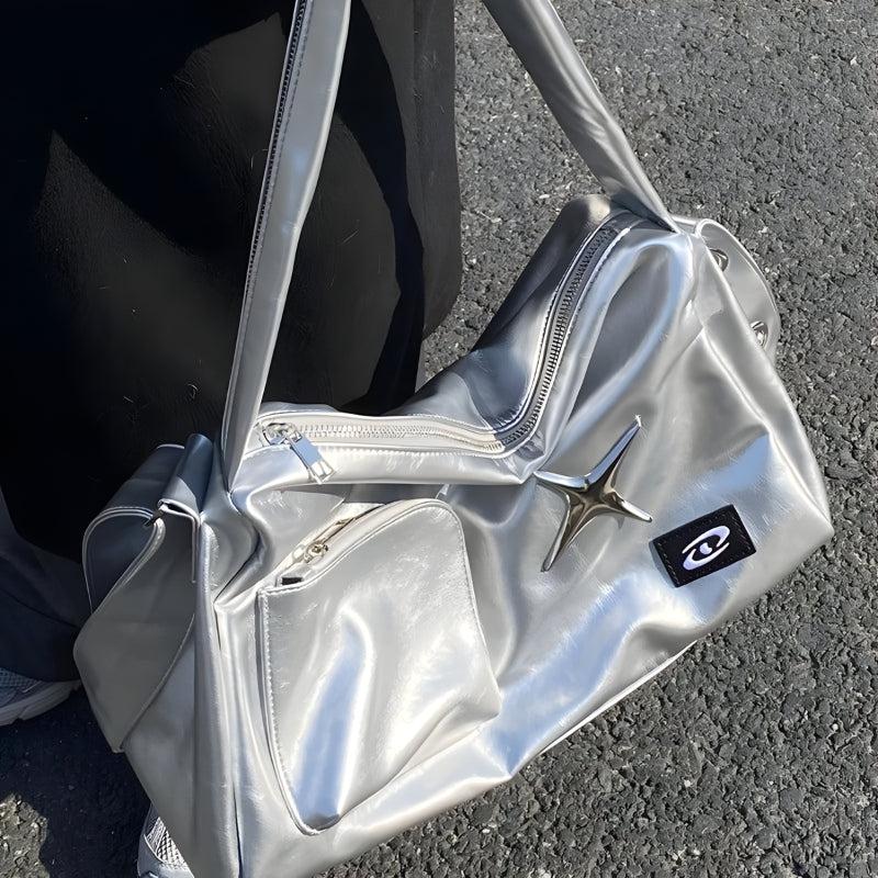 Y2K Star Faux Leather Bag Silver