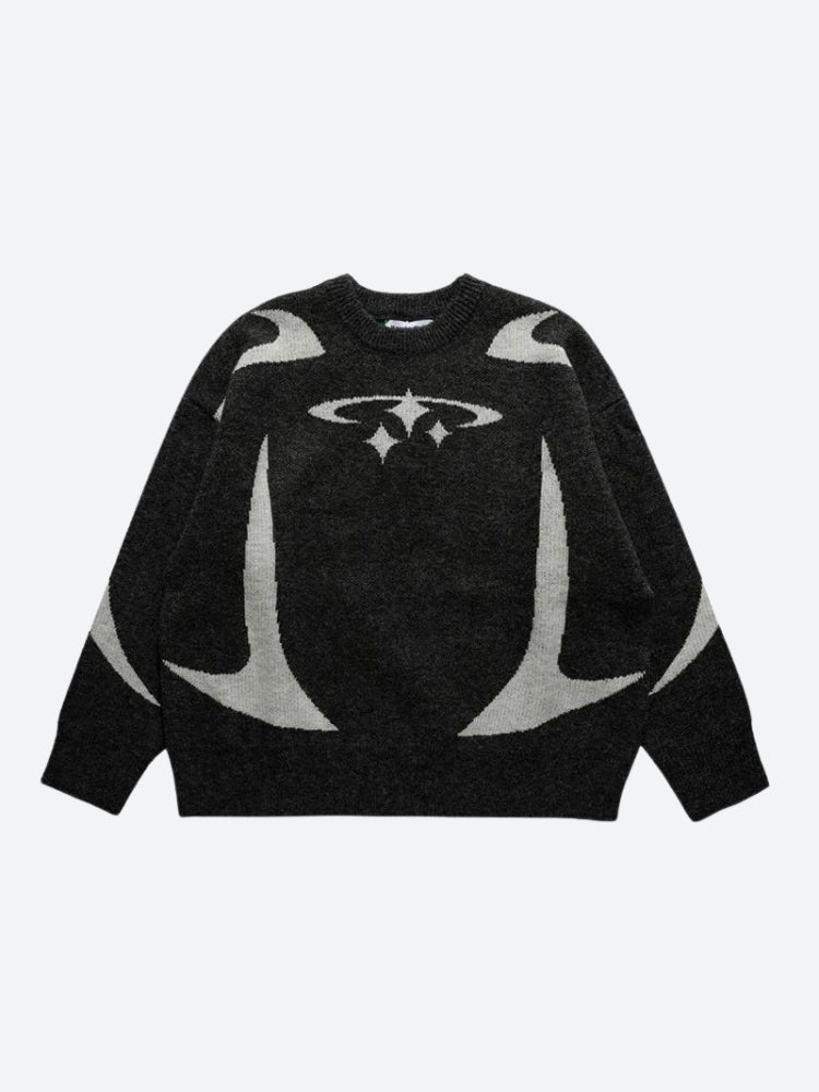 Y2K Star Futuristic Knitted Sweater Black