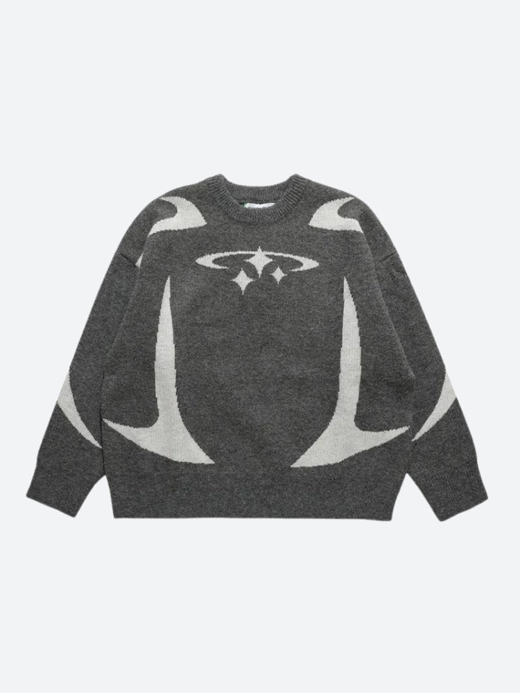 Y2K Star Futuristic Knitted Sweater Gray