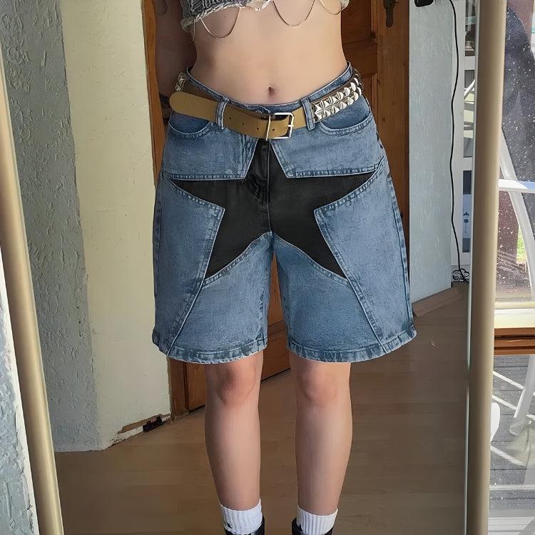 Y2K Star Jean Shorts Blue