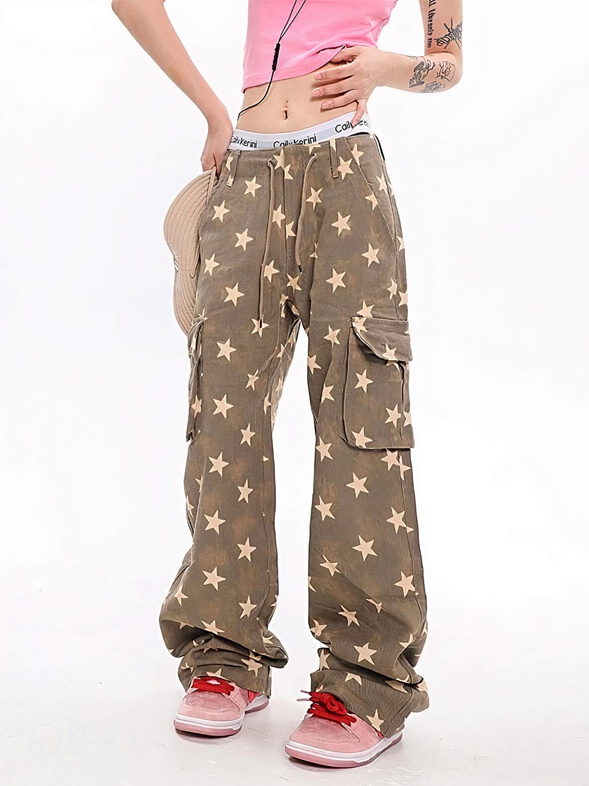 Y2K Star Low Rise Jeans Dark Green