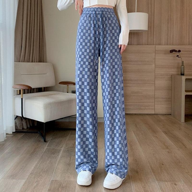 Y2K Checkered Sweatpants Blue