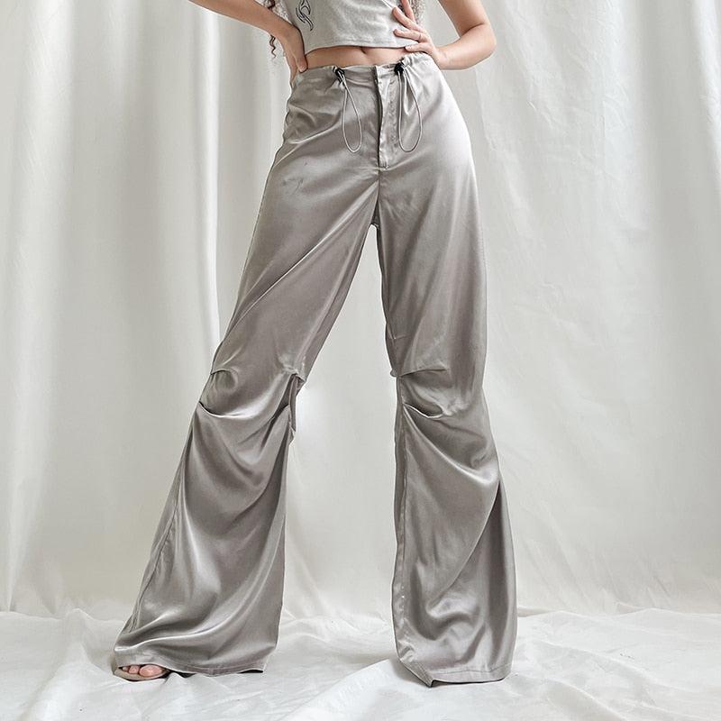 Y2K Satin Wide Leg Pants Gray