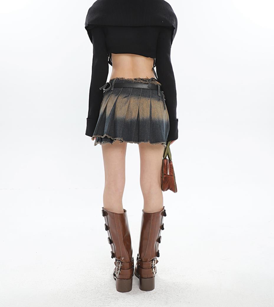 Y2K Tie At Side Distressed Mini Skirt