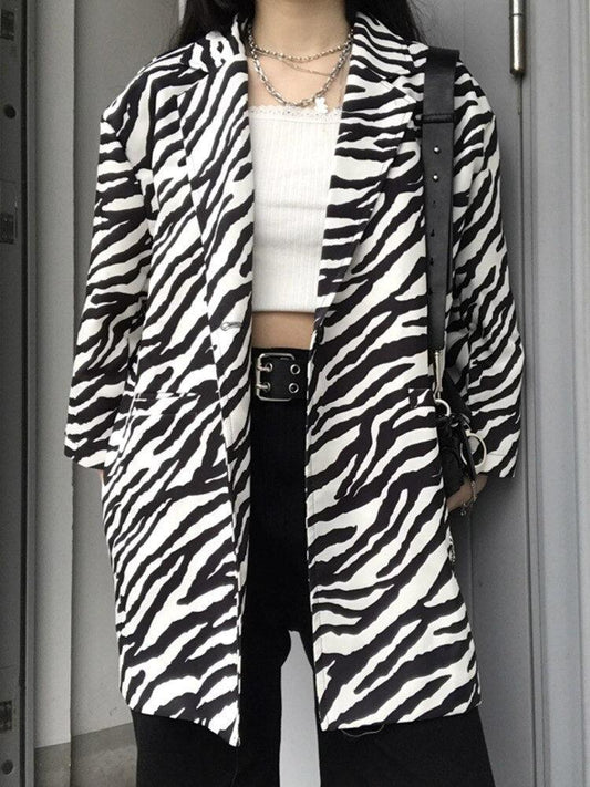 Zebra Print Long Blazer Black