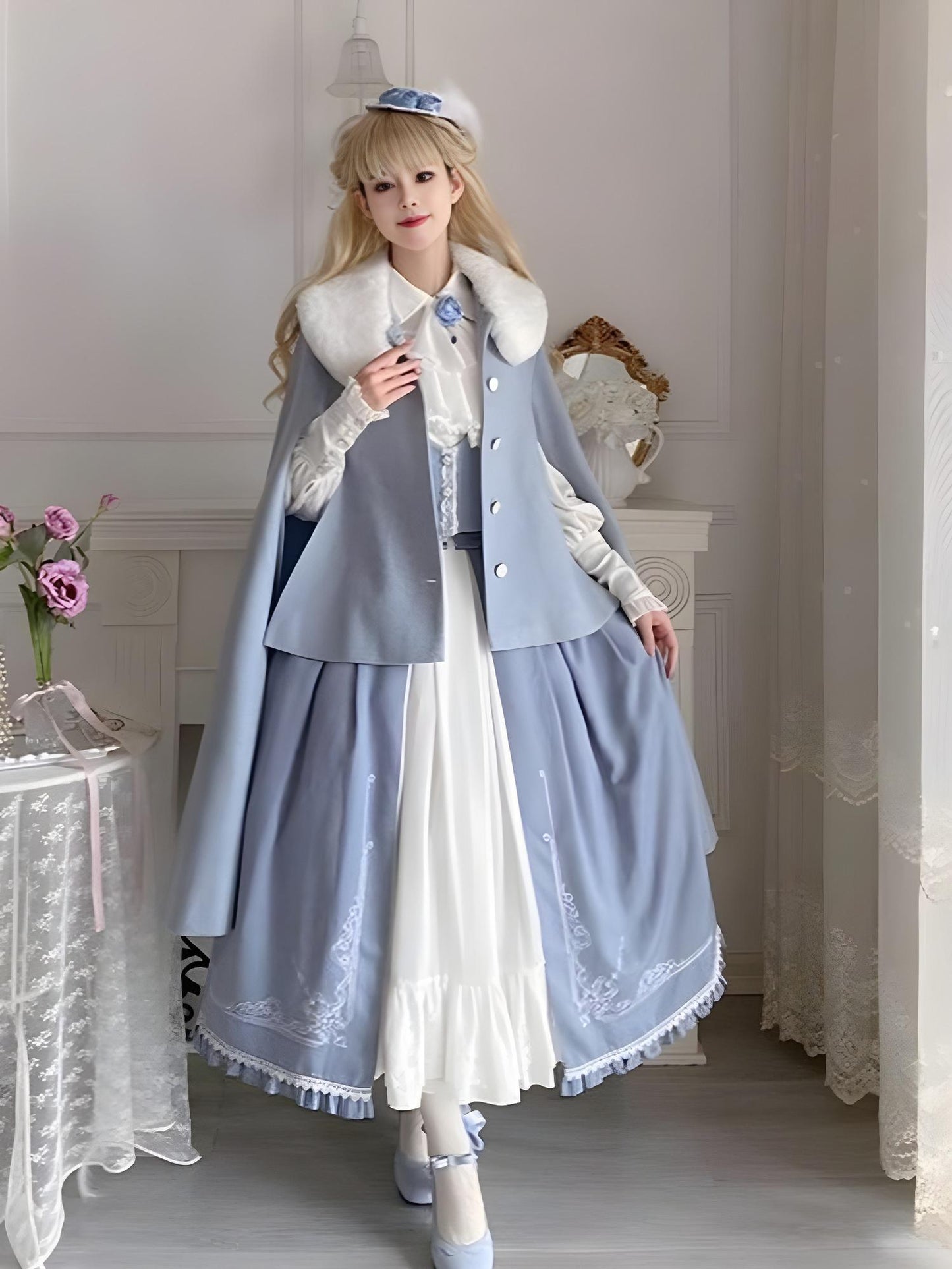 Classic Lolita Skirt Set Elegant Winter Cape