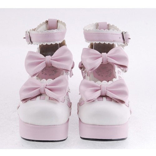 Pink Heel High Beautiful Synthetic Leather Round Straps Platform Sweet Lolita Shoes