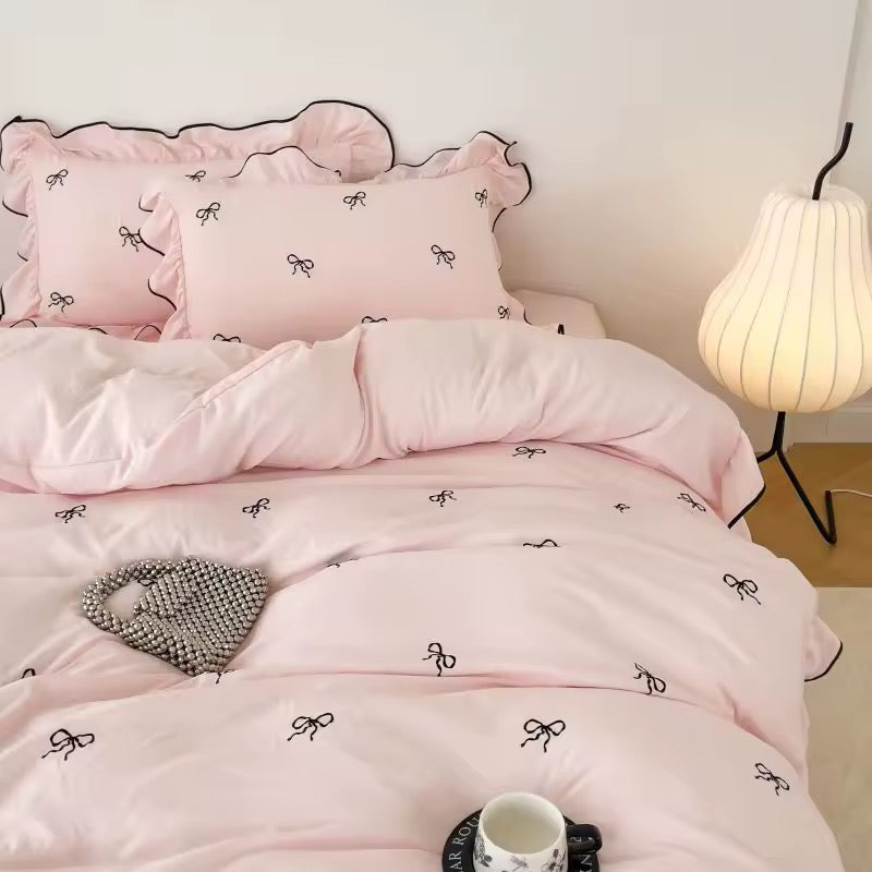 Coquette French Bow Bedding Set Pink