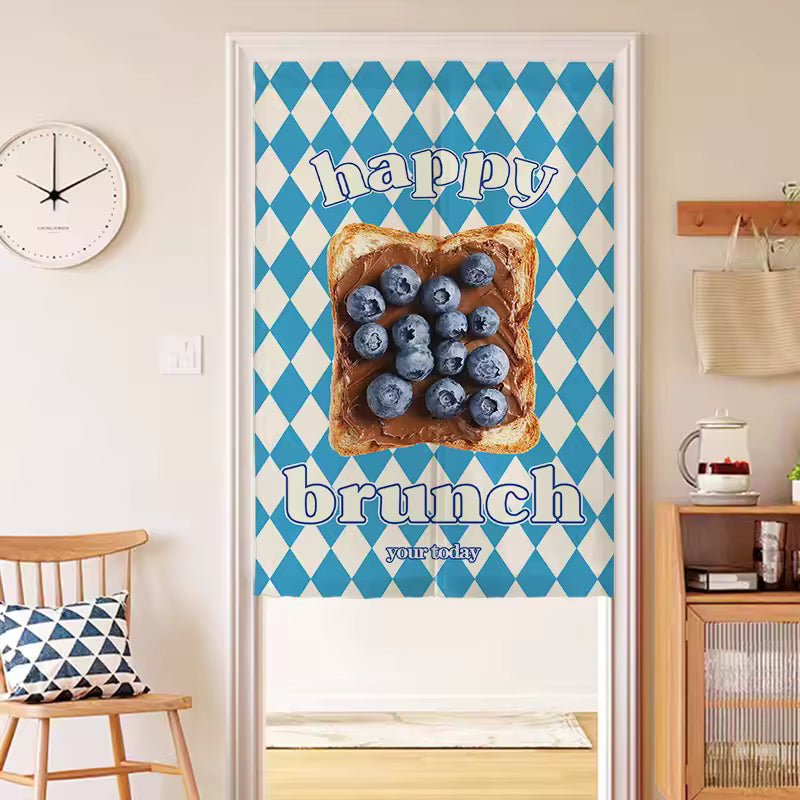 Retro Food Print Door Curtain Blueberry