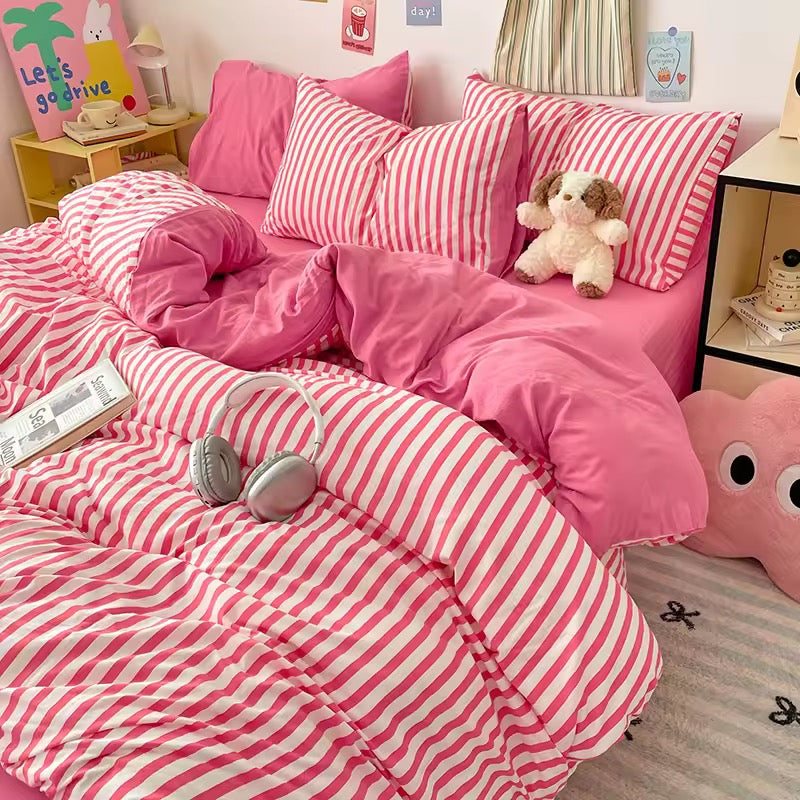 Pink Striped Duvet Cover Set