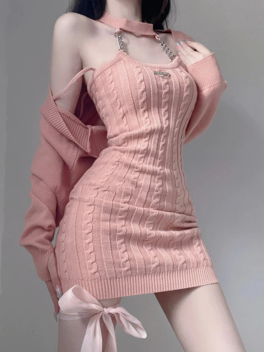 pink halterneck dress