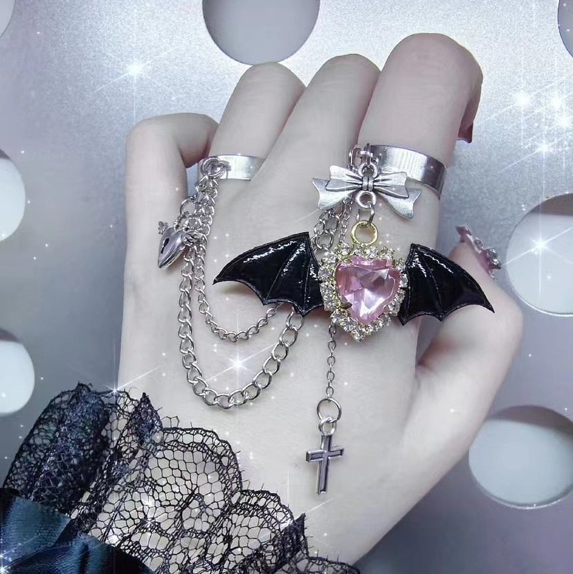 Angelic Goth Ring Set Black