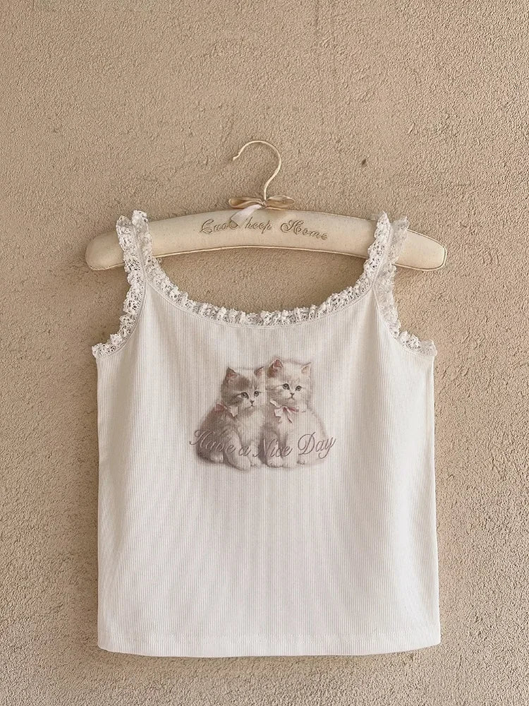 Angelic Kitten Tank White