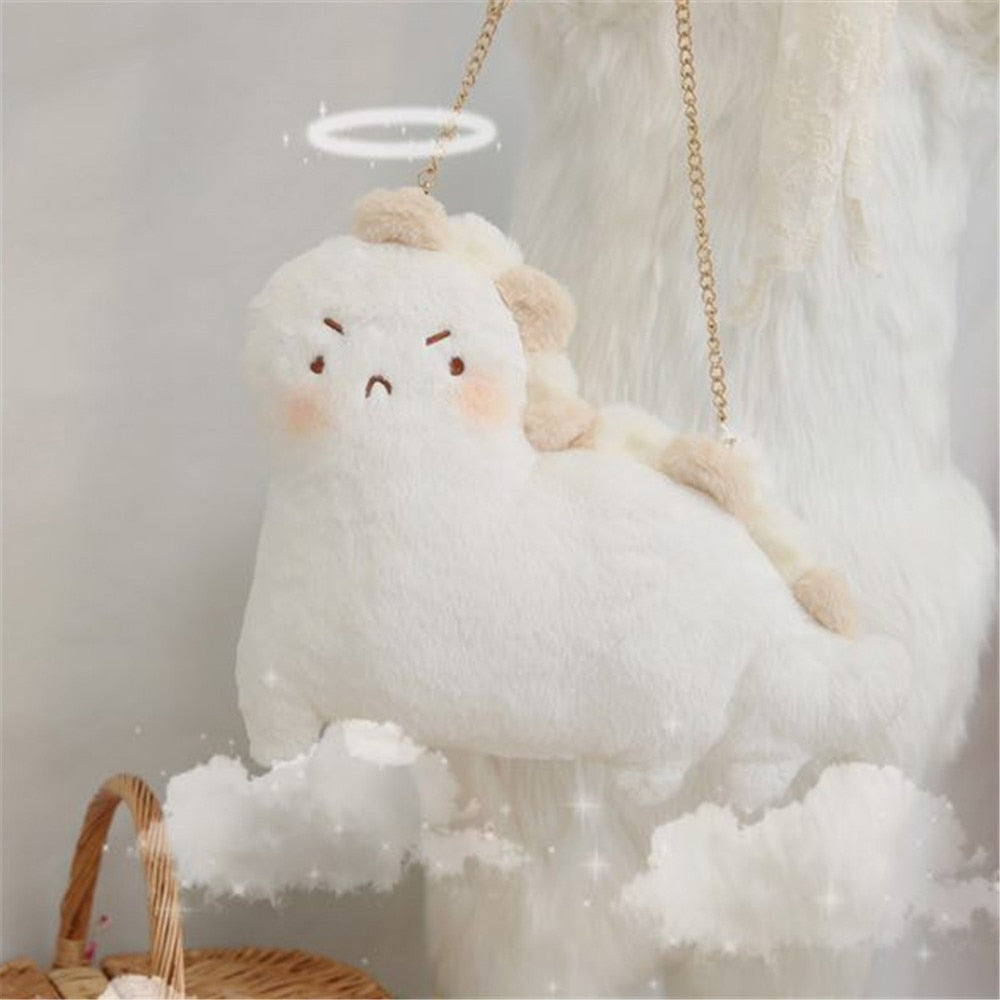 Angry Dino Plush Purse White