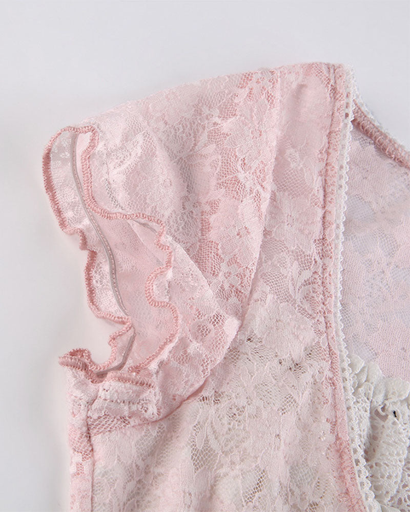 Pink All Ribbon Lacey Coquette Top