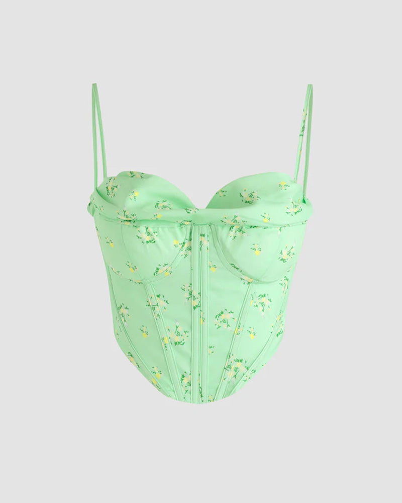 Sylvan Floral Corset Coquette Top Green