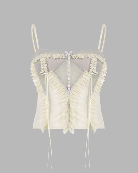 Maya Dreams Corset Coquette Top Beige