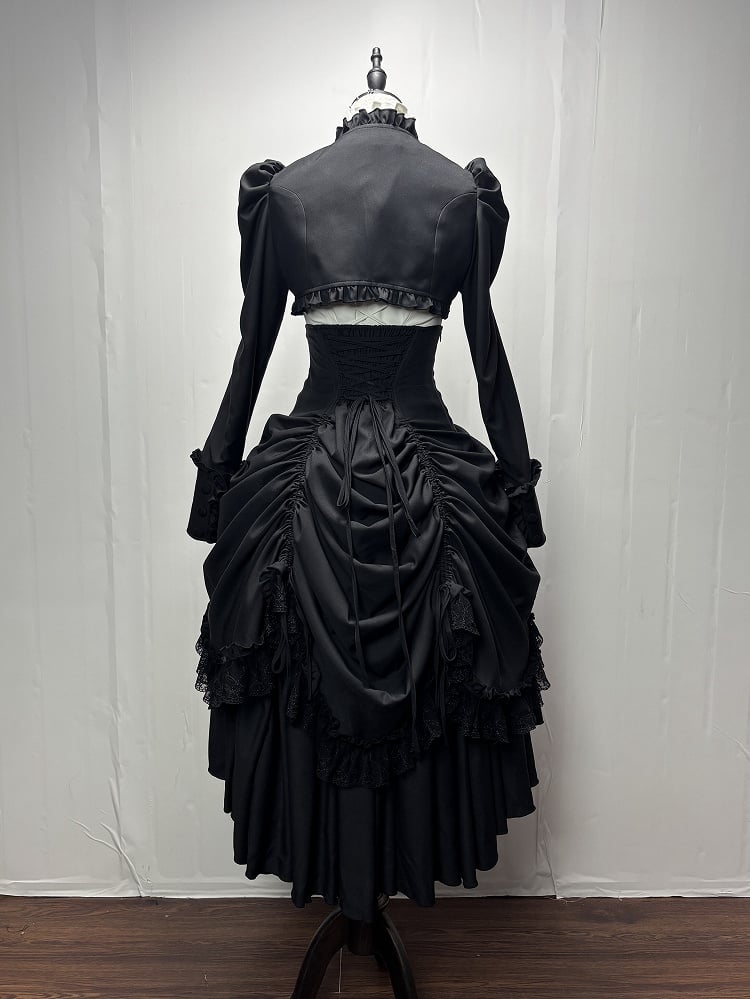 [Pre-order] Dark Gothic Black Short Jacket + White Shirt + Rose Ribbon