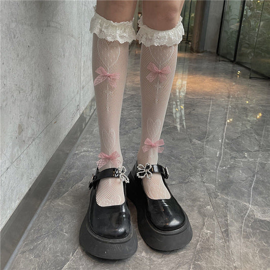 Babydoll Bow Lace Socks White
