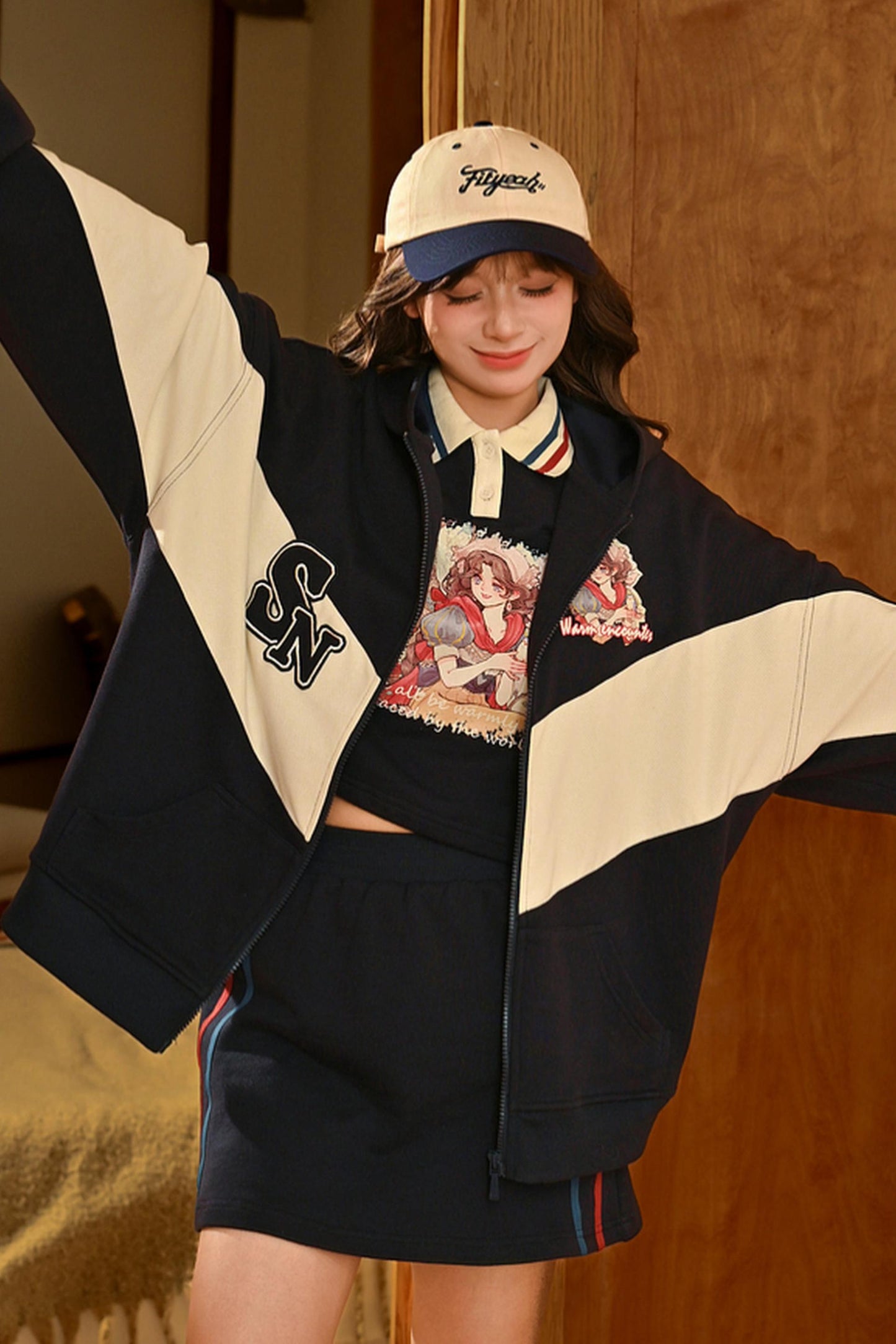 Color Block Cotton Hooded Jacket
