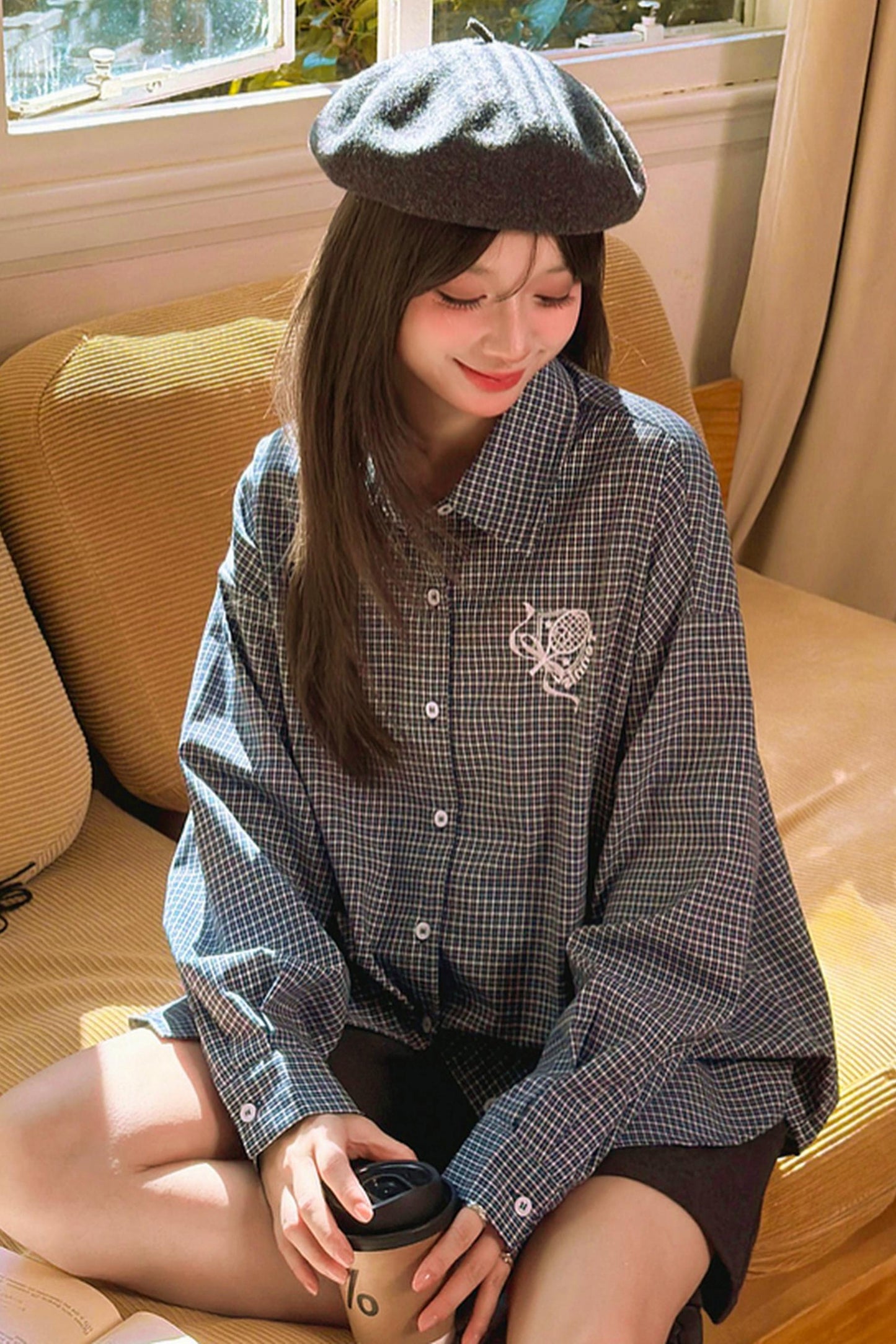 Plaid Embroidered Academy Blouse