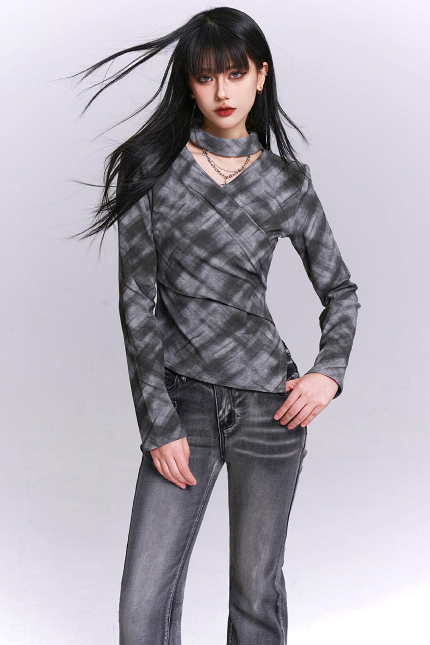 Ghostly Gray Plaid Top