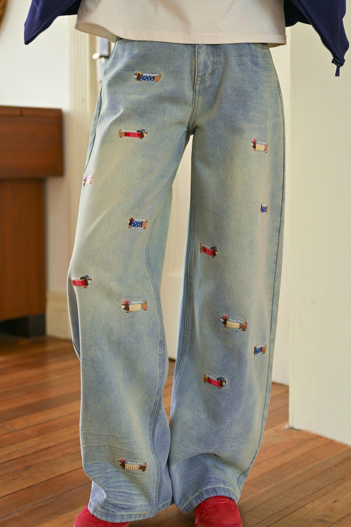 Wax Dog Embroidery Jeans