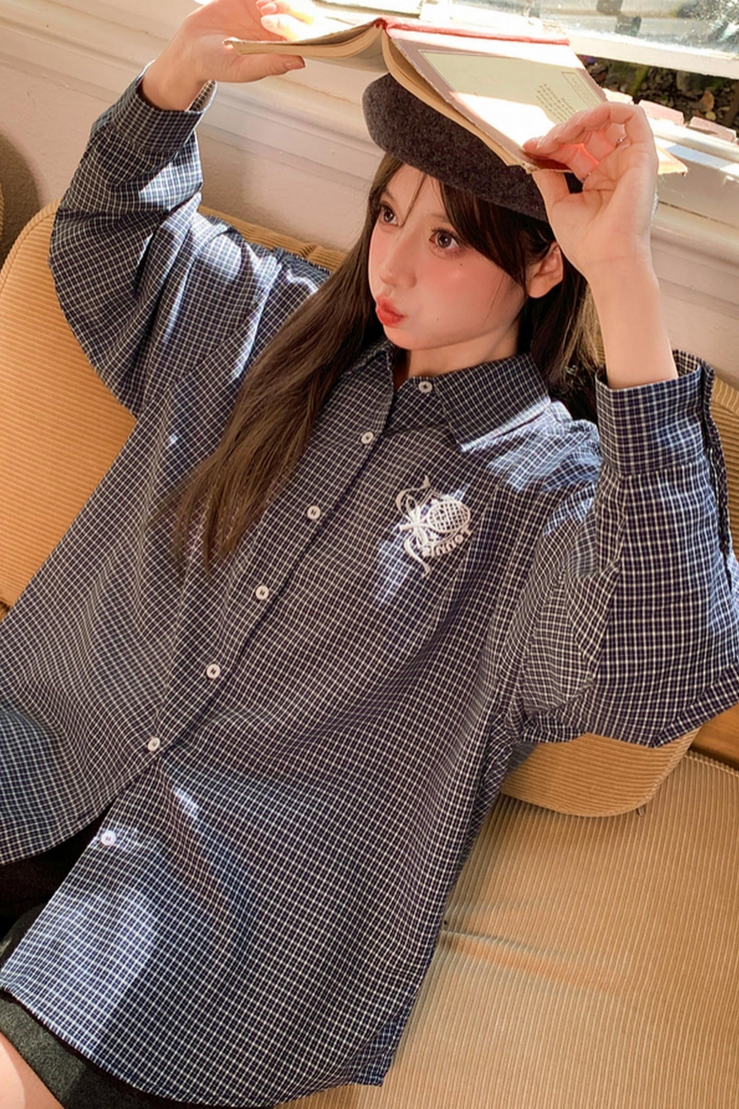 Plaid Embroidered Academy Blouse