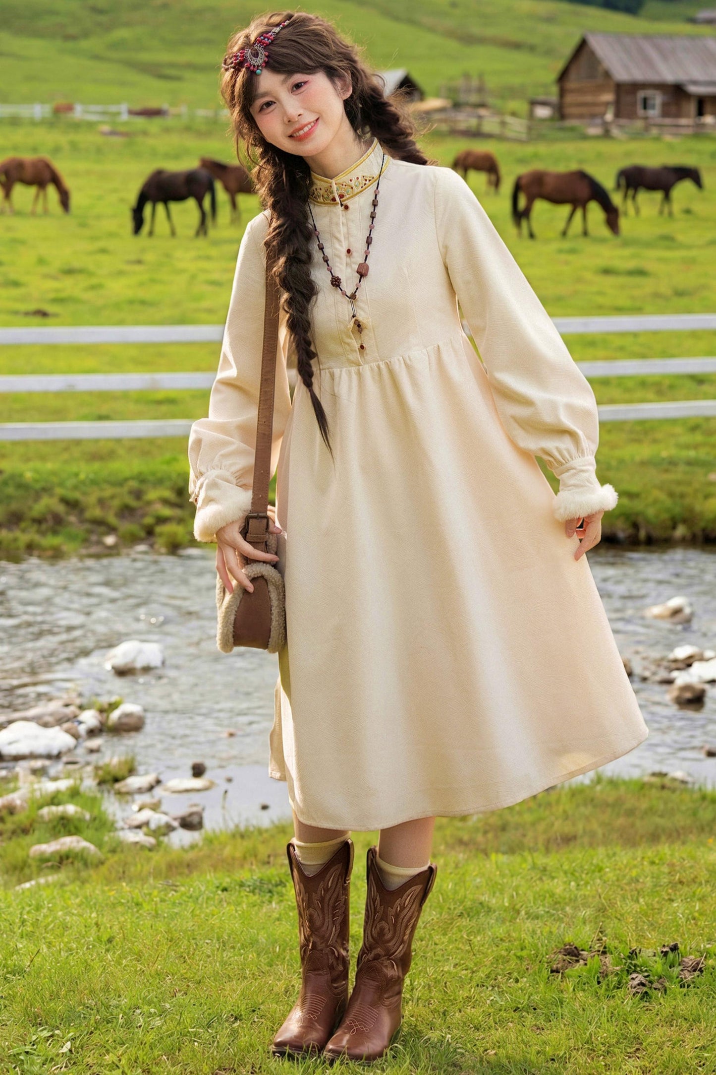 Embroidered Mori Long Dress