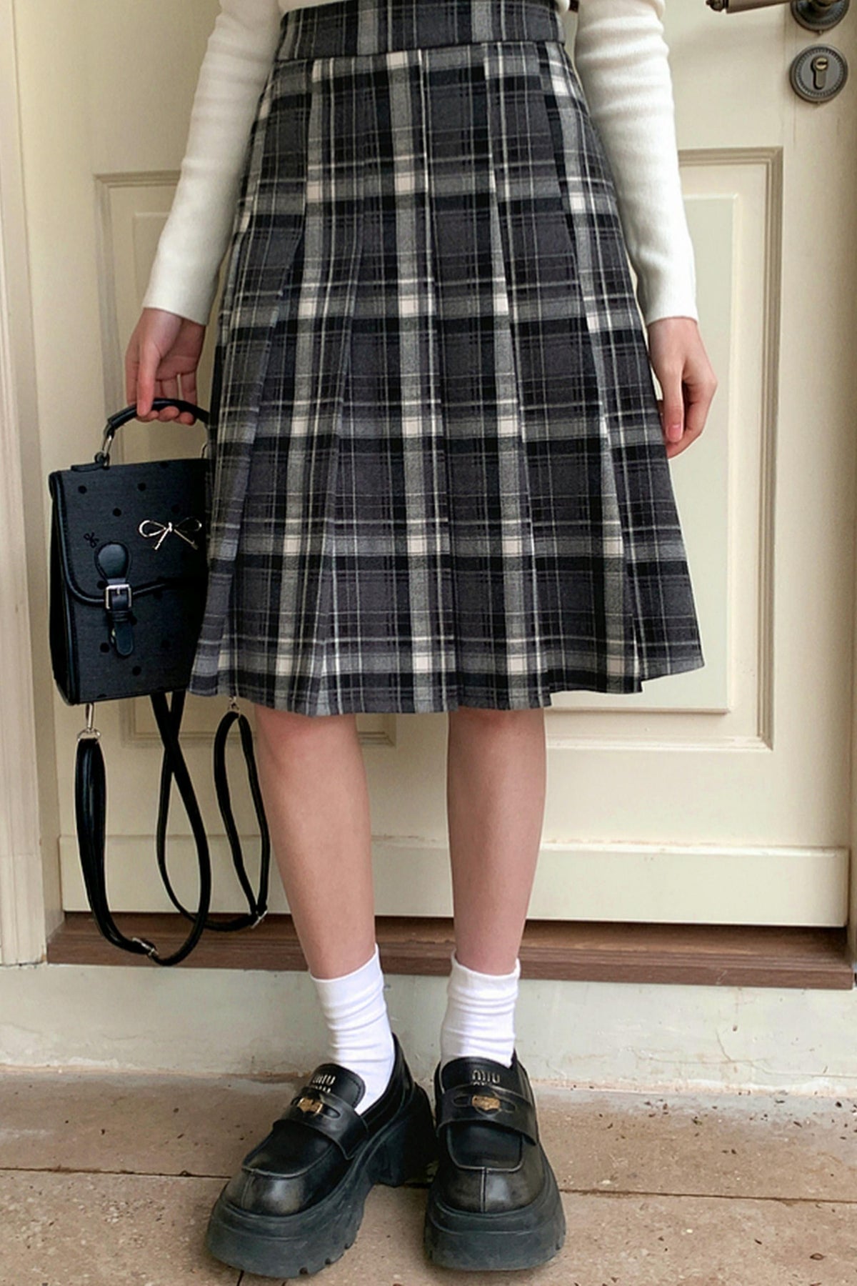 Plaid Pleated Skirt Gray