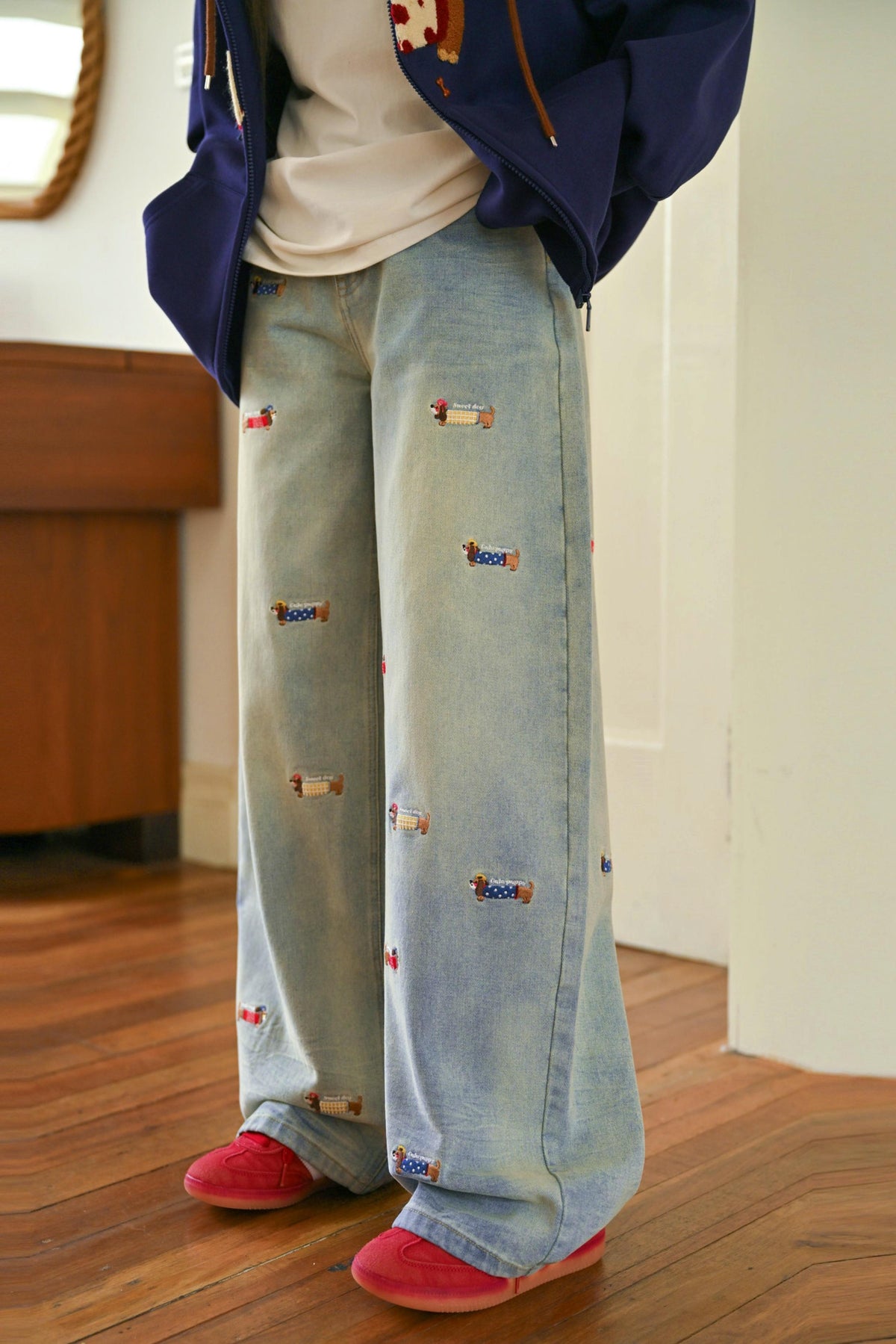 Wax Dog Embroidery Jeans