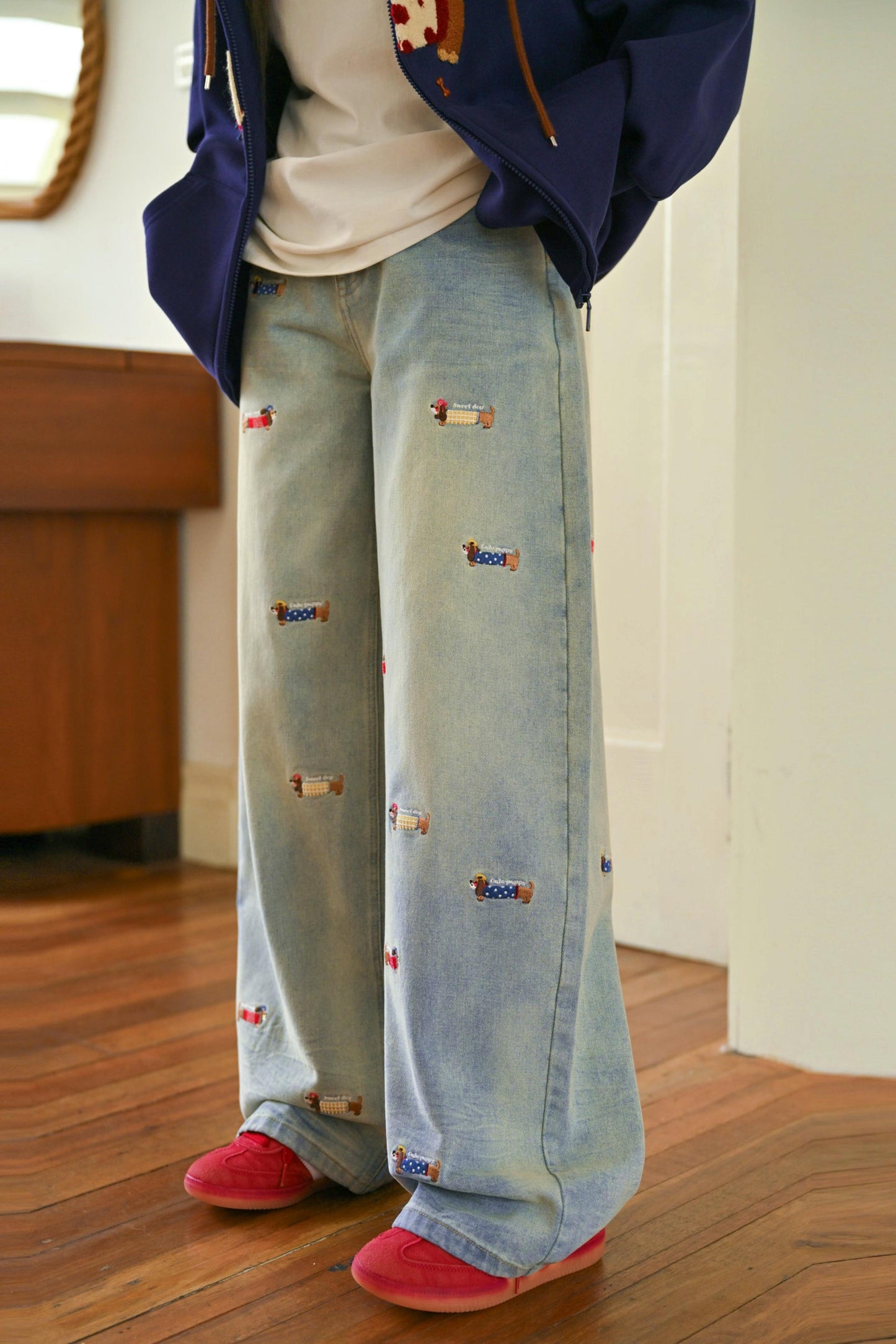 Wax Dog Embroidery Jeans