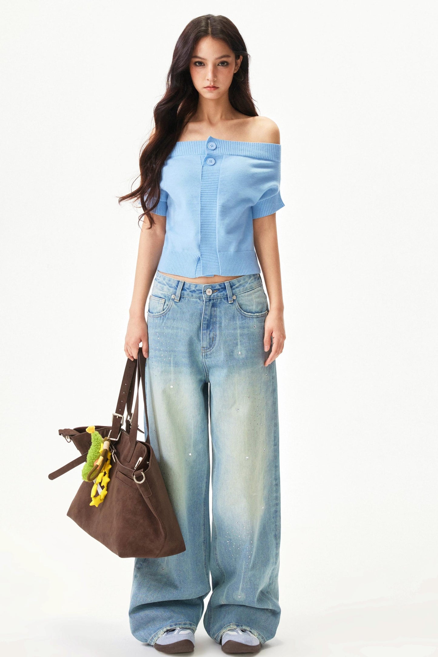 Wool blend off-shoulder top