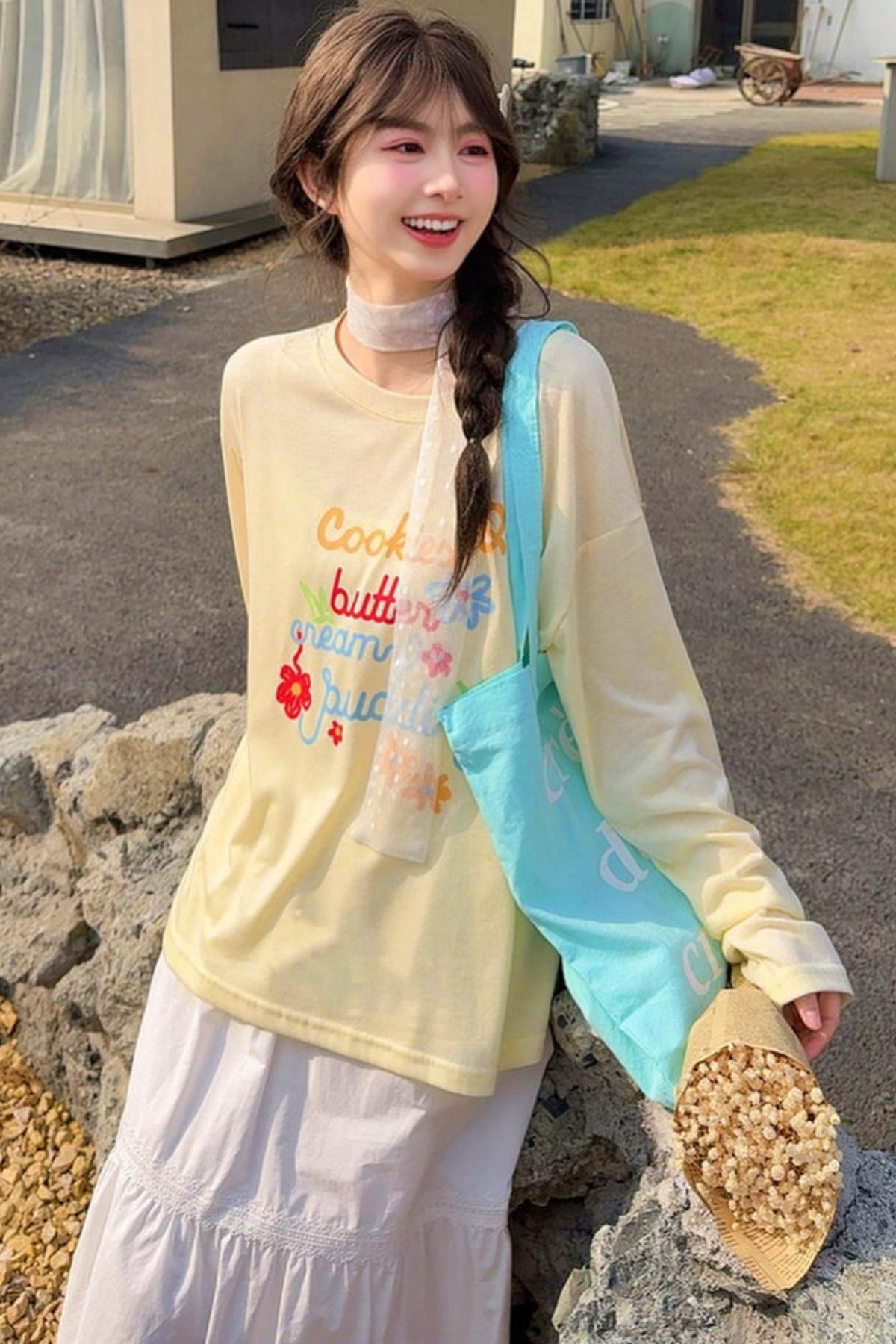 Mori Girl Round Neck Top Yellow