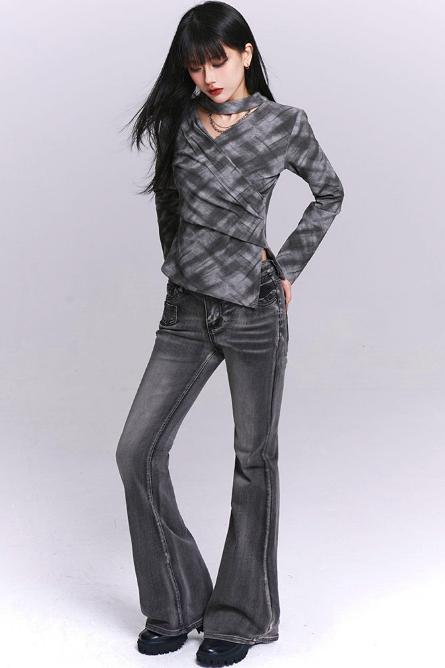Ghostly Gray Plaid Top
