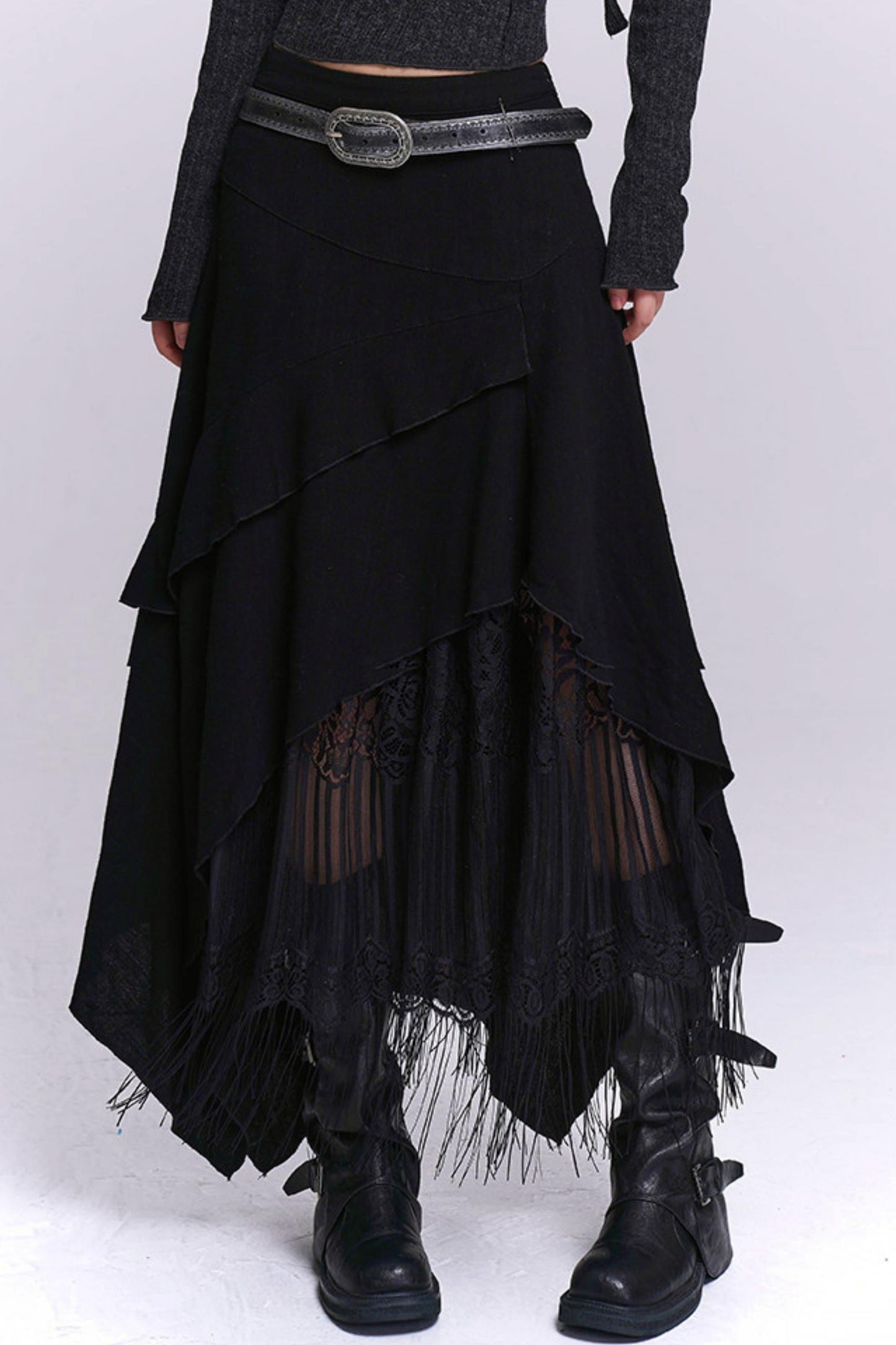 Apricot Irregular Tassel Skirt