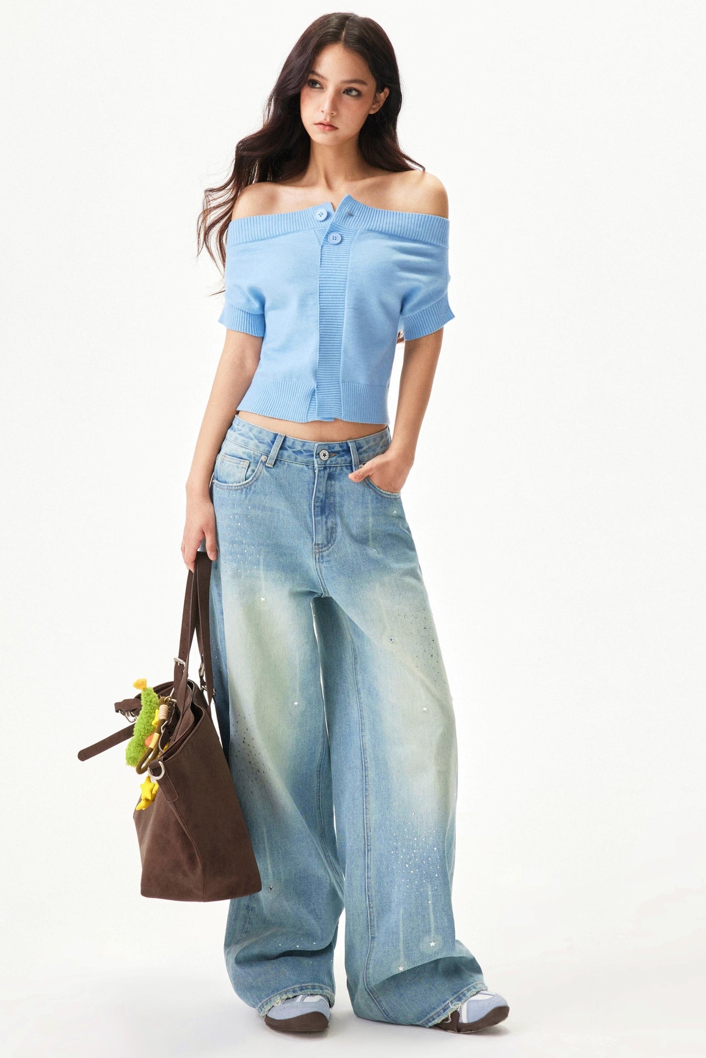 Wool blend off-shoulder top