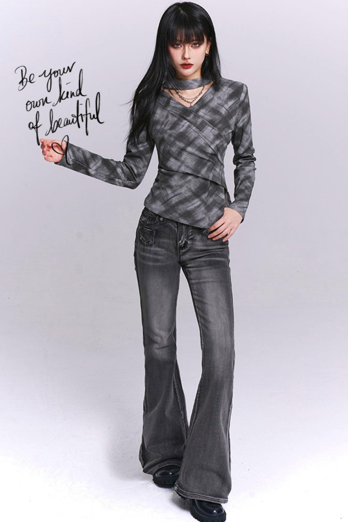 Ghostly Gray Plaid Top