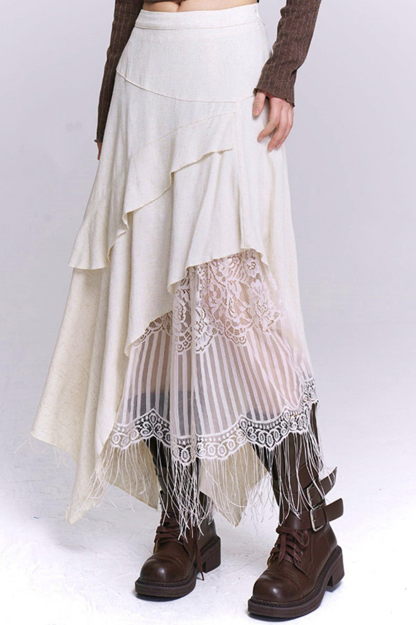 Apricot Irregular Tassel Skirt