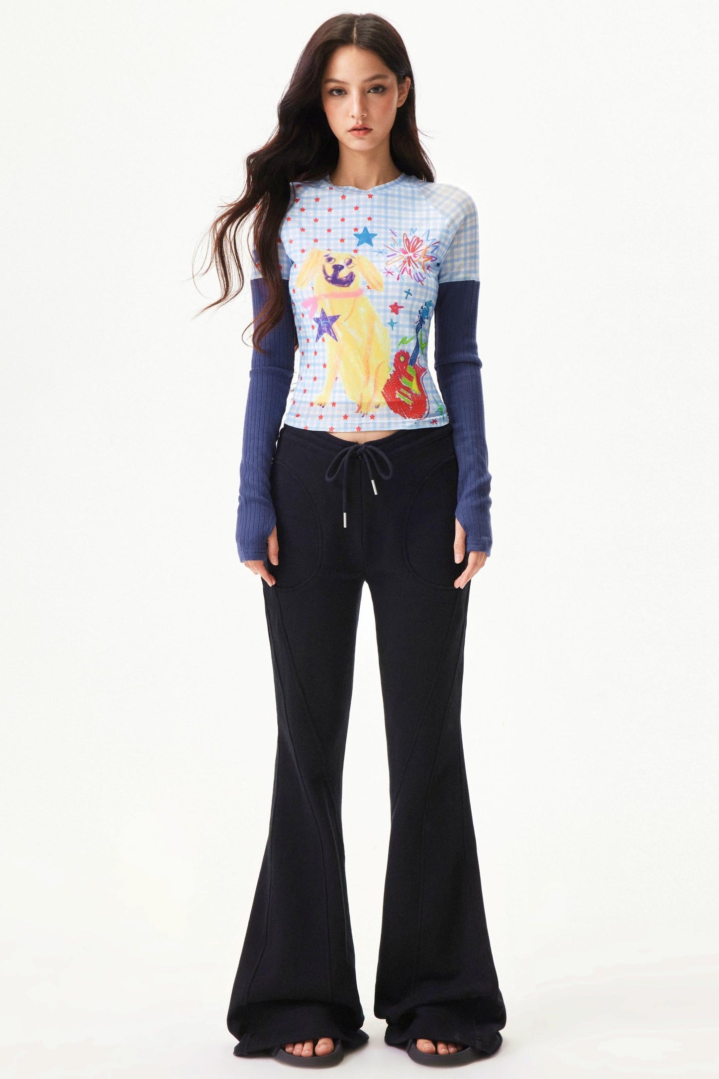 Graffiti Mesh Patchwork Top
