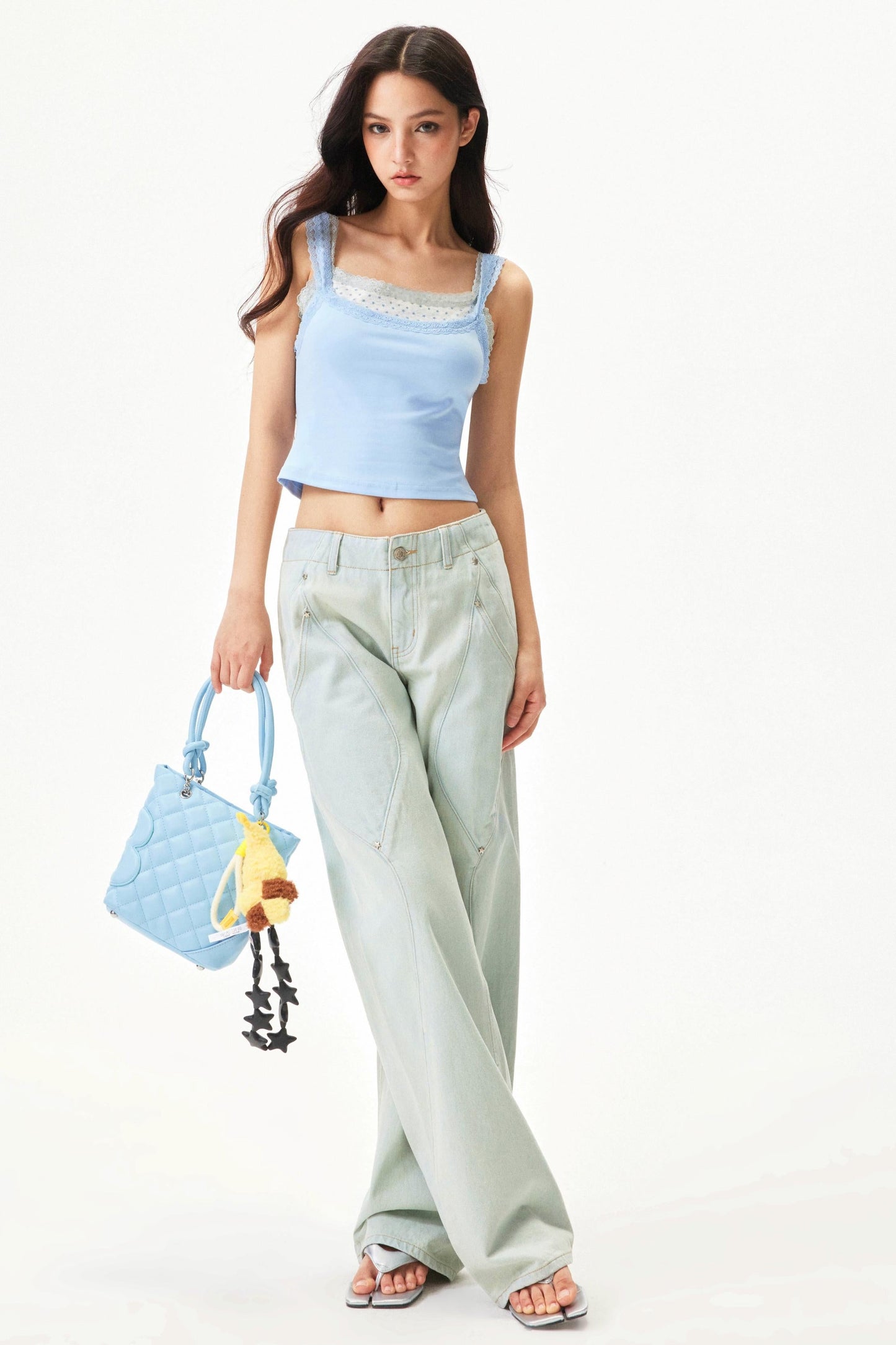 Star Print Lace Trim Tank Top